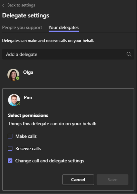 Delegate settings